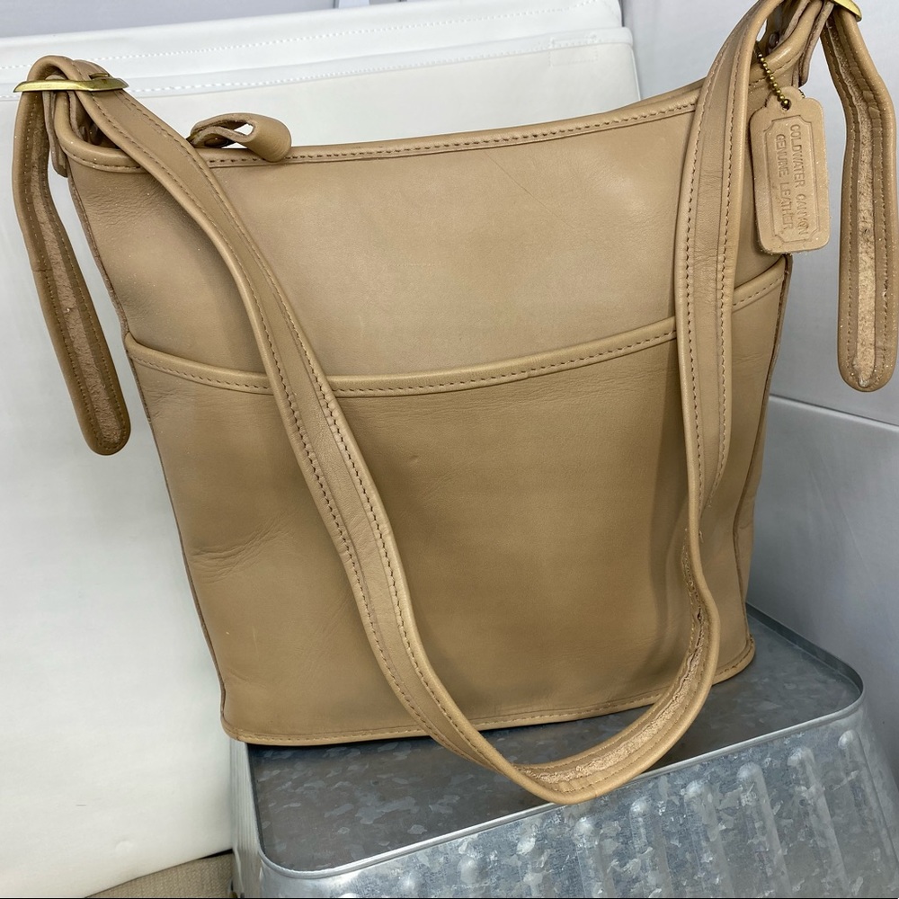 COLDWATER CANYON HOBO-STYLE BUCKET SHOULDER BAG IN BEIGE